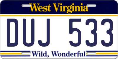 WV license plate DUJ533