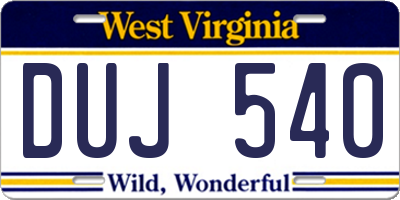 WV license plate DUJ540