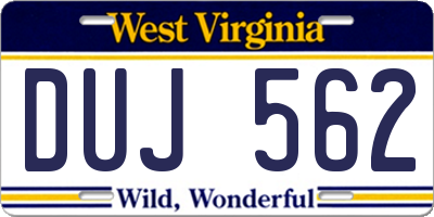 WV license plate DUJ562