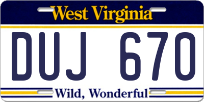 WV license plate DUJ670