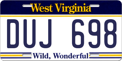 WV license plate DUJ698