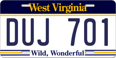 WV license plate DUJ701