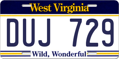 WV license plate DUJ729