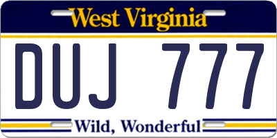 WV license plate DUJ777