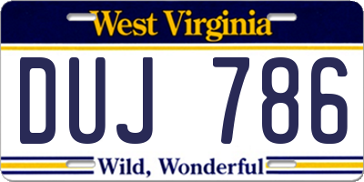 WV license plate DUJ786