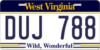 WV license plate DUJ788
