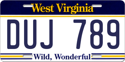 WV license plate DUJ789