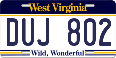 WV license plate DUJ802