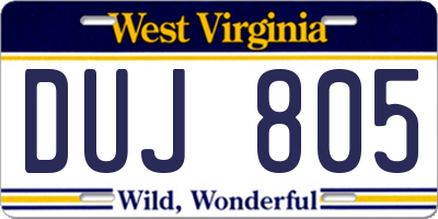 WV license plate DUJ805