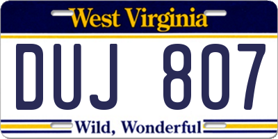 WV license plate DUJ807