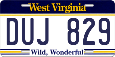 WV license plate DUJ829