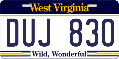 WV license plate DUJ830