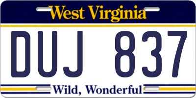 WV license plate DUJ837