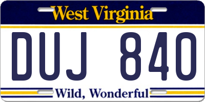 WV license plate DUJ840