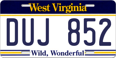 WV license plate DUJ852