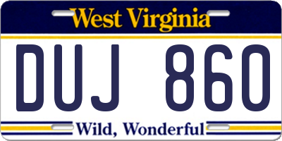 WV license plate DUJ860