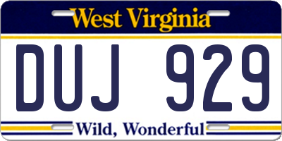 WV license plate DUJ929