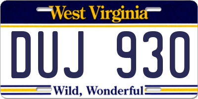 WV license plate DUJ930
