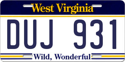 WV license plate DUJ931