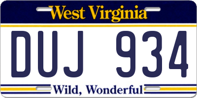 WV license plate DUJ934