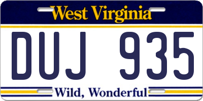 WV license plate DUJ935