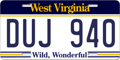 WV license plate DUJ940