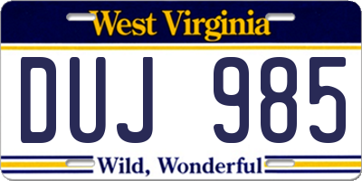 WV license plate DUJ985