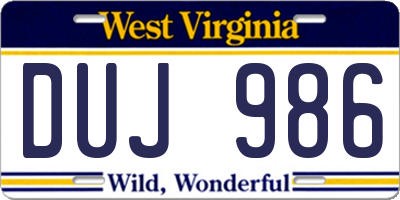 WV license plate DUJ986