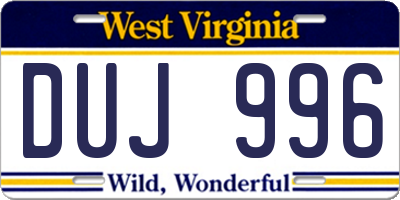 WV license plate DUJ996
