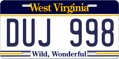WV license plate DUJ998