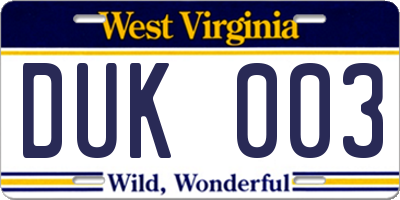 WV license plate DUK003
