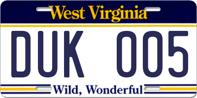 WV license plate DUK005
