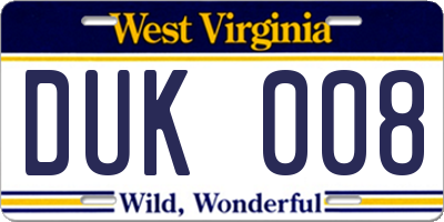 WV license plate DUK008