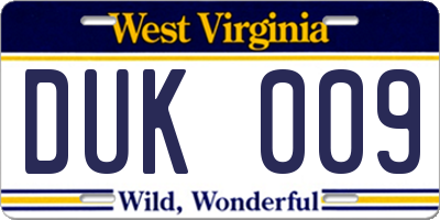 WV license plate DUK009