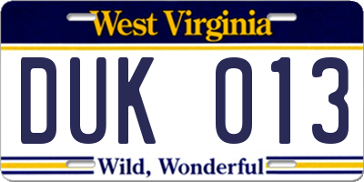 WV license plate DUK013