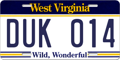 WV license plate DUK014