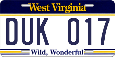 WV license plate DUK017