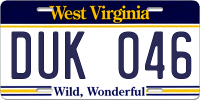 WV license plate DUK046