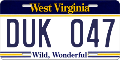WV license plate DUK047