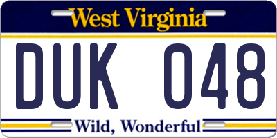 WV license plate DUK048