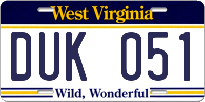 WV license plate DUK051
