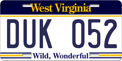 WV license plate DUK052