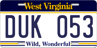 WV license plate DUK053