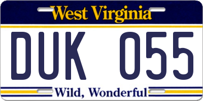 WV license plate DUK055