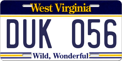 WV license plate DUK056