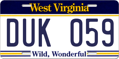 WV license plate DUK059