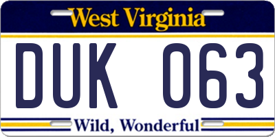 WV license plate DUK063