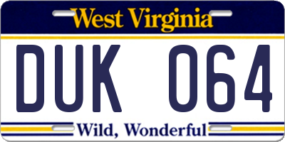 WV license plate DUK064