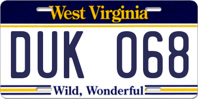 WV license plate DUK068