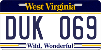 WV license plate DUK069